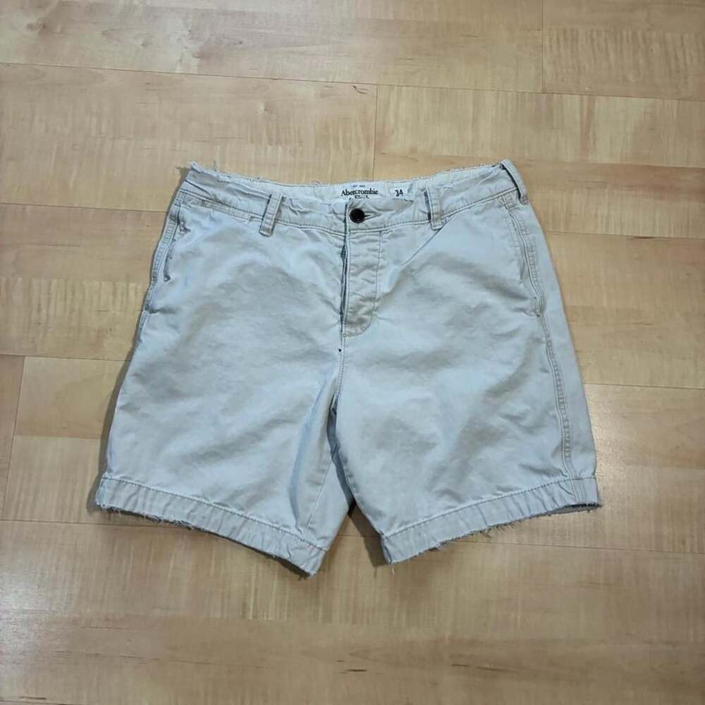 Abercrombie & Fitch Distressed Chino Shorts Size 34 Khaki Y2K Button Fly